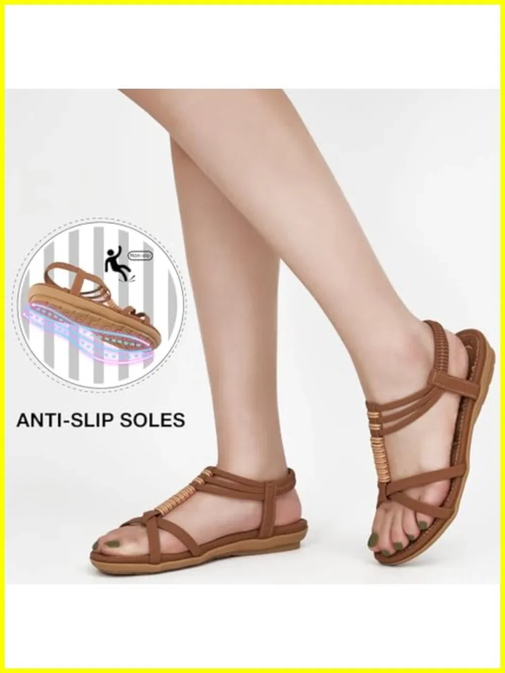 Faux Leather Gladiator Flat Sandals for Women Cushion Footbed